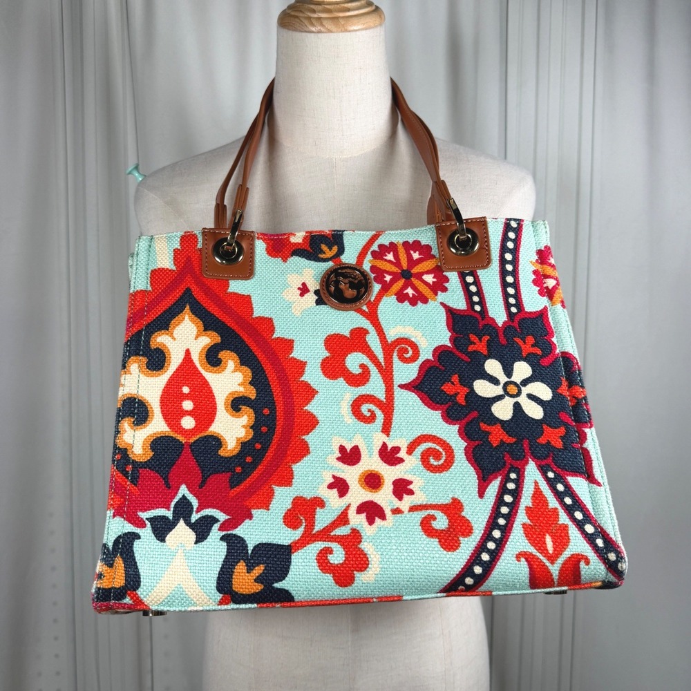 Spartina 449 Waving Girl Cabana Tote Linen Leather Bag
